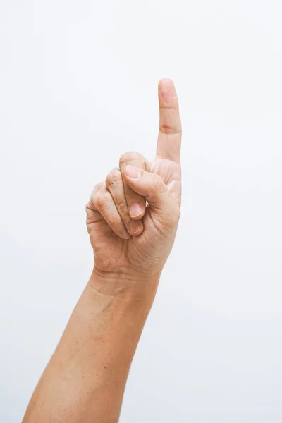 白地に一本の指を見せる男の手 — ストック写真