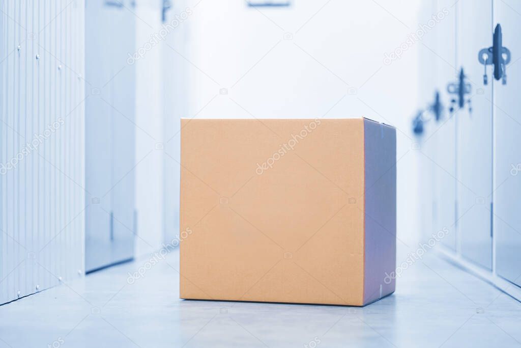 Cardboard box in storage room.