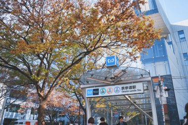 OMOTE-SANDO, TOKYO / JAPAN - 29 Aralık 2019: Tokyo Metro Girişi Tokyo şehir merkezi Shibuya bölgesindeki Sando metro istasyonu.