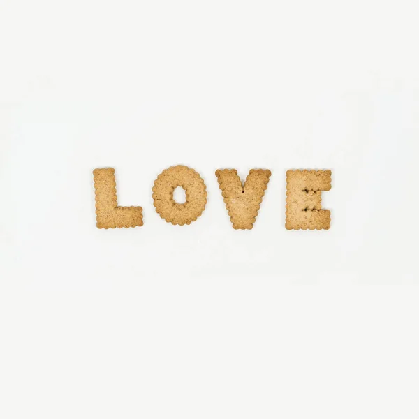 Palavra Amor Forma Alfabeto Biscoitos Fundo Branco — Fotografia de Stock