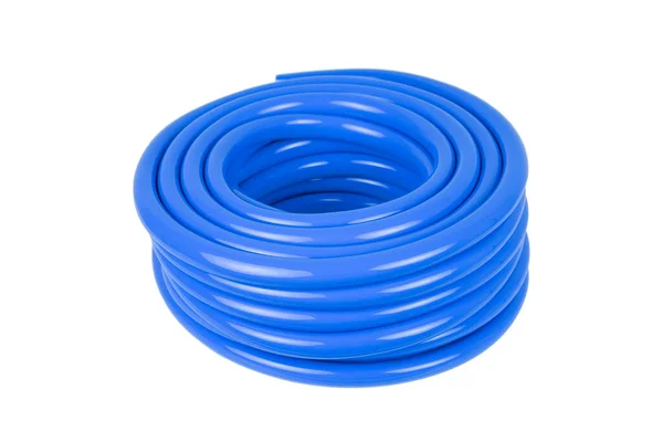 Modrá Plastová Hadice Izolované Bílém Pozadí — Stock fotografie