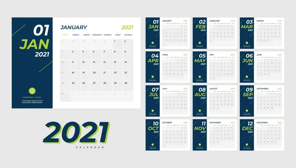 Year 2021 Monthly Desk Calendar Week Starts Sunday Calendar 2021 — Stock Vector