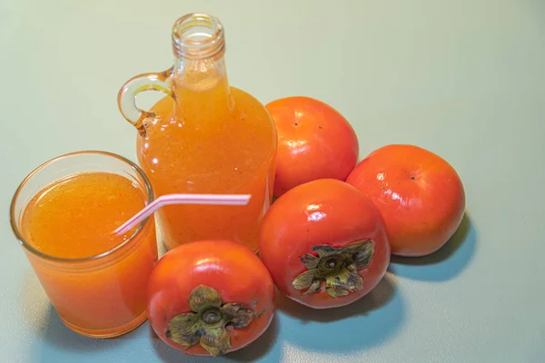 Persimmon Fruits Juice Fiber Source Fruit Favors Weight Loss Diospyrus — Stock Photo, Image
