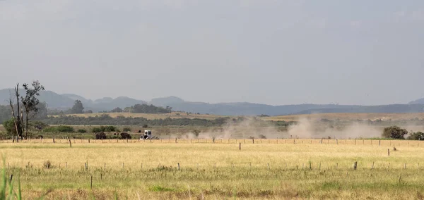 Smutsig Väg Landsbygd Flyttfordon Jordbrukets Fortskridande Fält Gårdsområde Brasilien Landsbygd — Stockfoto