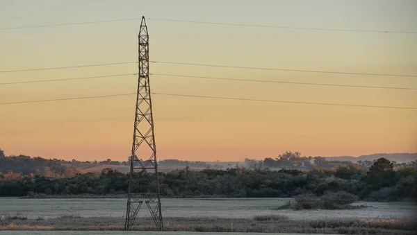 Elektrická Věž Infrastruktura Přenosu Energie Brazílii Zima Zima Venkovská Krajina — Stock fotografie