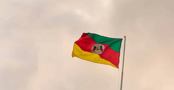 Brezilya 'nın Rio Grande do Sul eyaletinin bayrağı. Gaucho sembolü. Direğe asıldı. Bayrak klasik olarak bağımsız bir devleti temsil eden görsel sembol olarak tanımlanır..