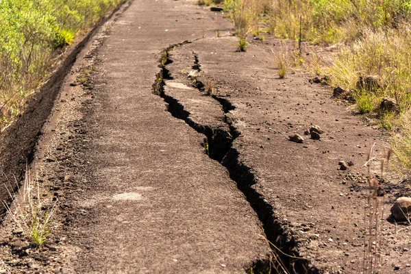 Asfaltta çatlaklar var. Güney Brezilya 'da terk edilmiş bir otoyol. Kara taşımacılığı altyapısı.