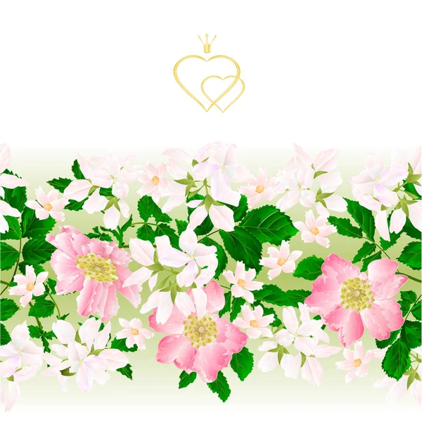 Floral Bordure Sans Couture Fond Brindilles Églantine Avec Des Feuilles — Image vectorielle