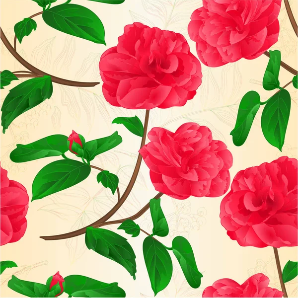 Textura Sem Costura Camellia Japonica Flores Com Botão Fundo Natural — Vetor de Stock
