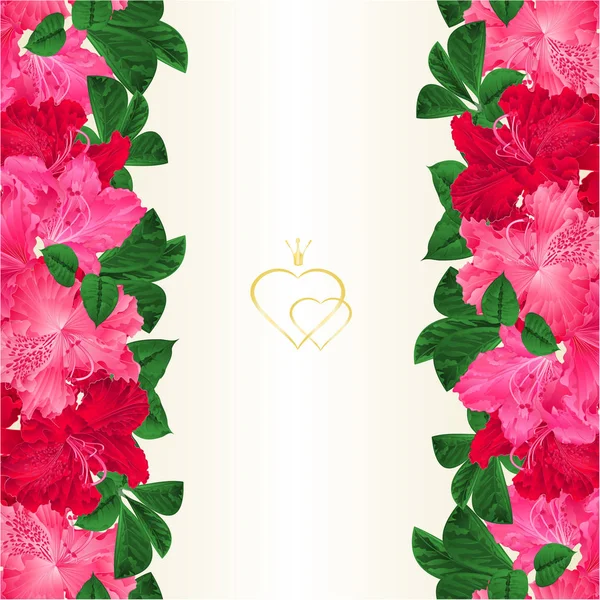 花卉边框垂直无缝背景与盛开的树枝粉红色和红花杜鹃矢量插图用于室内设计 艺术品 — 图库矢量图片