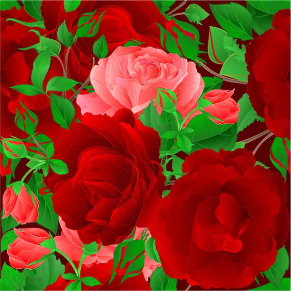 无缝纹理花束红色和粉红色的玫瑰复古节日背景矢量插图可编辑手绘手画 — 图库矢量图片