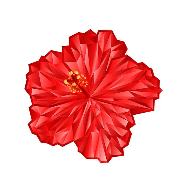 Hibisco Rosa Flor Chinesa Rosa Polígonos Fundo Branco Vetor Ilustração — Vetor de Stock