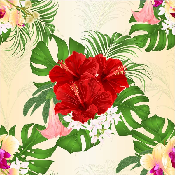 Bouquet Texture Sans Couture Avec Arrangement Floral Fleurs Tropicales Avec — Image vectorielle