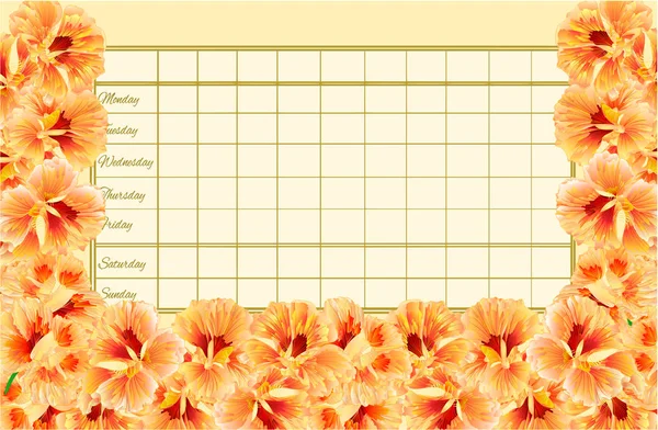 Timetable Weekly Schedule Spring Flowers Watercress Vegetable Vintage Vector Illustration — Stock Vector
