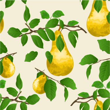 Armut düzenlenebilir el çizmek sarı olgun armut ve yaprakları sonbahar arka plan suluboya vitage vektör çizim ile sorunsuz doku Şubesi