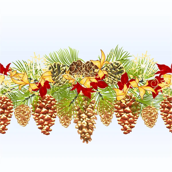 Christmas New Year Decorative Christmas Tree Bow Festive Poinsettia Yew — Stock Vector