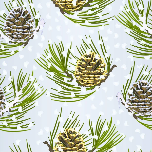 Seamless Texture Christmas New Year Decoration Golden Pine Cone Snow — Stock Vector