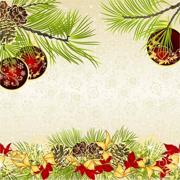 Weihnachten Und Neujahr Dekoration Rot Weihnachtsschmuck Mit Goldenen Blättern Drei — Stockvektor