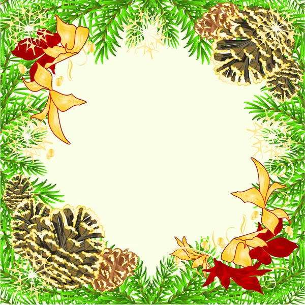 Weihnachten Und Neujahr Rahmendekoration Rote Und Goldene Weihnachtssterne Fichtenzweige Tannenzapfen — Stockvektor