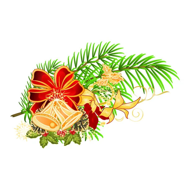 Natal Ano Novo Decorativo Natal Abeto Árvore Arco Festivo Poinsettia — Vetor de Stock