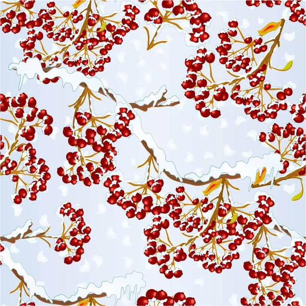 Texture Sans Couture Rowan Baies Rouges Sur Branche Recouverte Neige — Image vectorielle
