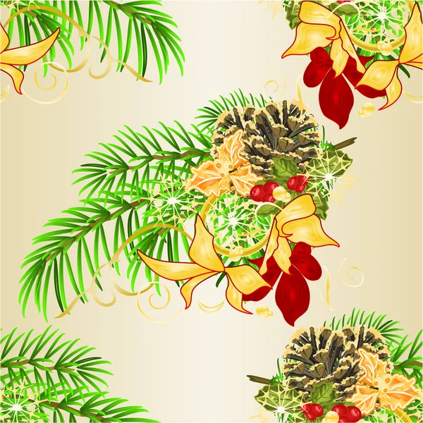 Textura Sem Costura Natal Ano Novo Ramo Decorativo Árvore Natal — Vetor de Stock