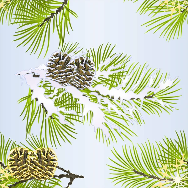 Naadloze Textuur Kerstmis Nieuwjaar Decoratie Takken Pine Tree Gouden Dennenappel — Stockvector