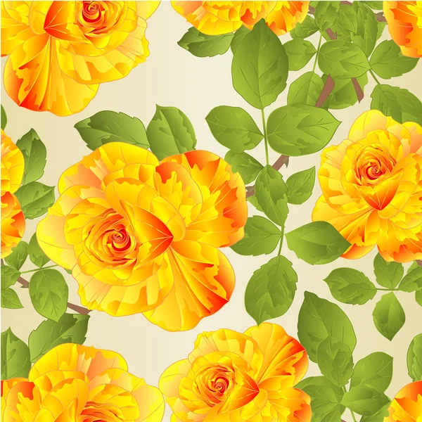 Seamless texture flower yellow  rose stem and leaves vintage natural background vector illustration editable hand draw