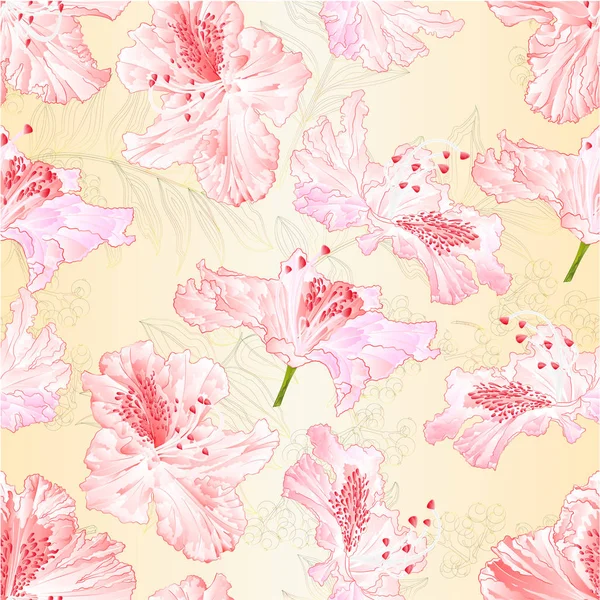 自然バック グラウンド ヴィンテージにシームレスなテクスチャ光のピンク色の花シャクナゲ ベクトル編集可能な手描きイラスト — ストックベクタ