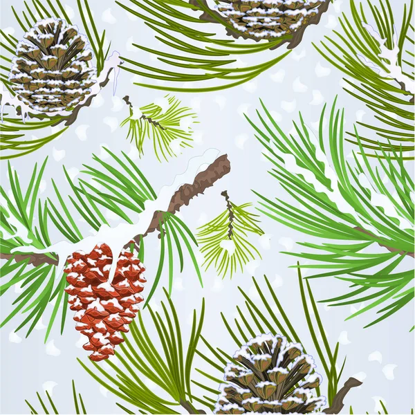 Seamless Texture Christmas Decoration Snow Pine Cone Fir Tree Branches — Stock Vector