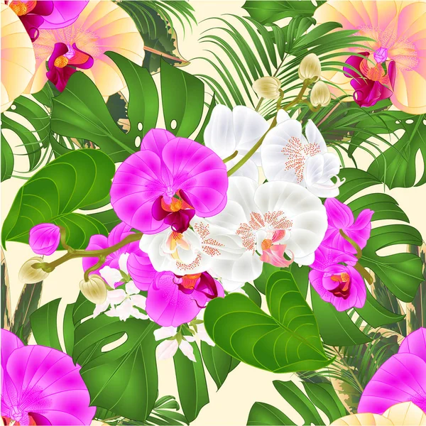 Bezešvá Textura Kytice Tropické Květiny Aranžmá Krásnou Fialovou Žluté Bílé — Stockový vektor