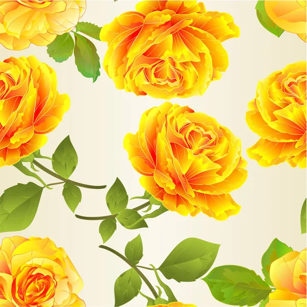 Seamless texture flower yellow roses festive background twig with leaves  vintage vector illustration editable hand draw