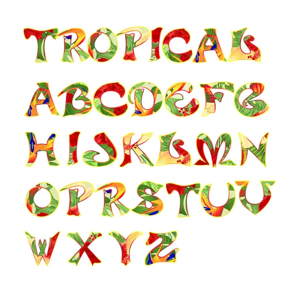 Stylizovaným Kaligrafickým Písmem Abeceda Tropické Vzor Vintage Vektorové Ilustrace Upravitelné — Stockový vektor