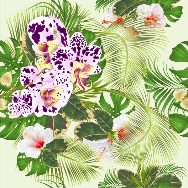 Textura Inconsútil Flores Tropicales Arreglo Floral Con Orquídea Manchada Palma — Archivo Imágenes Vectoriales