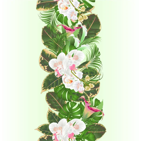 Floral Vertical Border Seamless Background Bouquet Tropical Flowers Floral Arrangement — Stock Vector