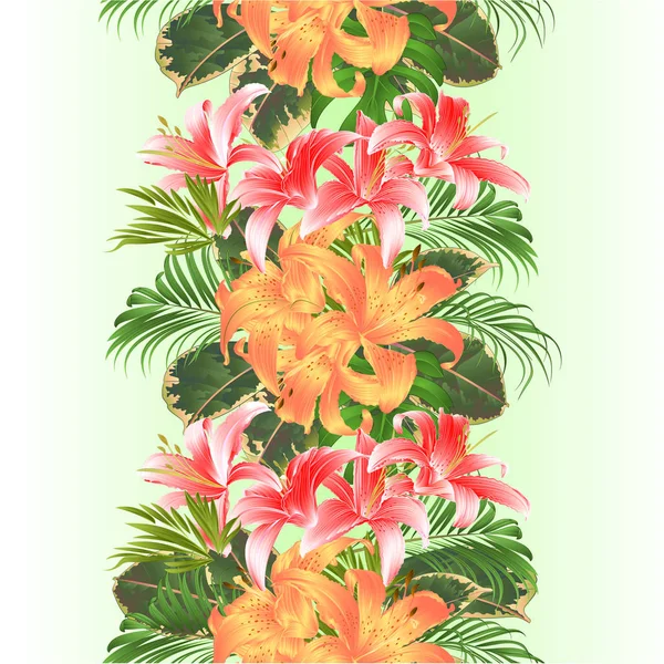 Vertikal Border Tropiska Sömlös Bakgrund Blommor Blomsterarrangemang Med Vackra Gula — Stock vektor