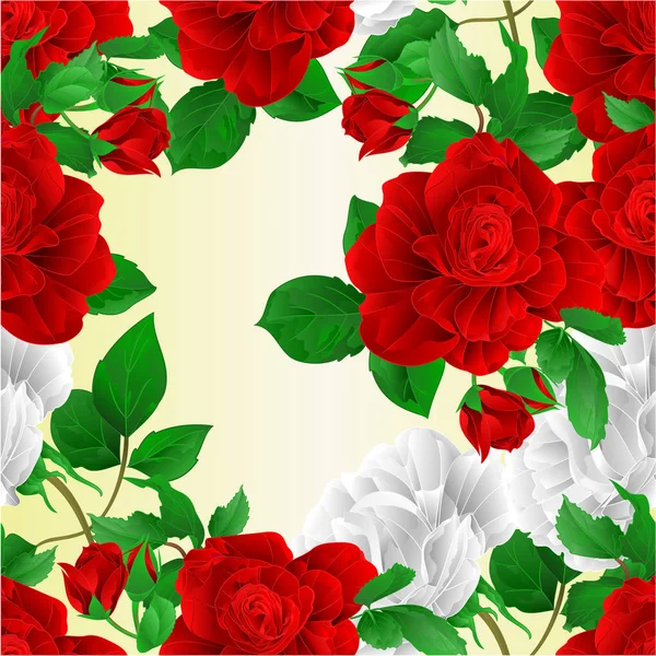 Seamless Texture Stems Flowers Red White Roses Nature Background Vintage — Stock Vector