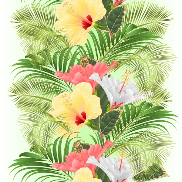 Bordure Verticale Fond Sans Couture Fleurs Tropicales Arrangement Floral Avec — Image vectorielle