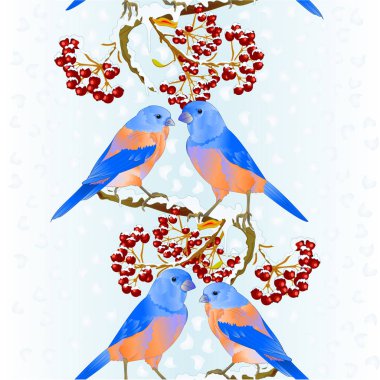 Dikey sınırsız arka plan kuşları Mavi kuşlar karlı ağaç ve böğürtlen arka planında küçük ötücü kuşları ezer ve klasik vektör çizimi düzenlenebilir el çizimi