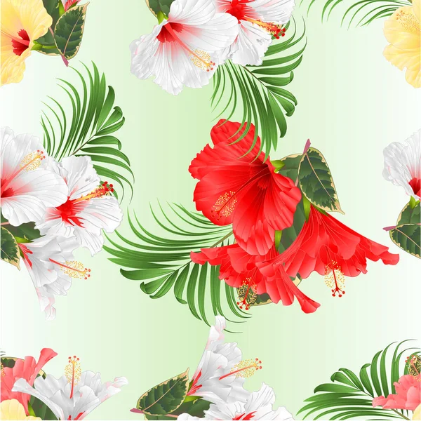 Texture Sans Couture Fleurs Tropicales Arrangement Floral Avec Hibiscus Jaune — Image vectorielle