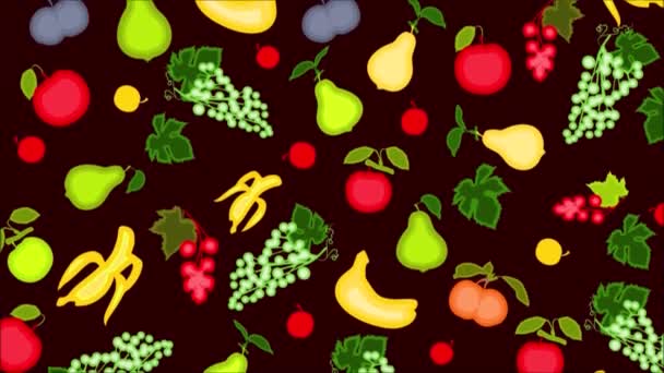 Video Seamless Loop Animation Illustration Various Fruits Motif Grapevine Apple — Stock Video