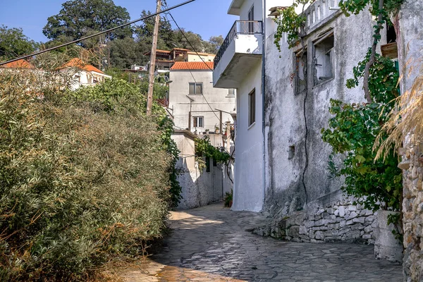 Een Smalle Straat Een Oud Bergdorp Griekenland Kreta — Stockfoto