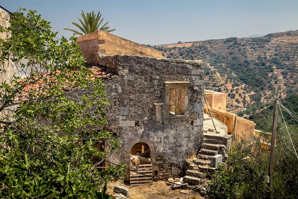 Starověké Zříceniny Horské Vesnici Polirinia Řecko Kréta — Stock fotografie
