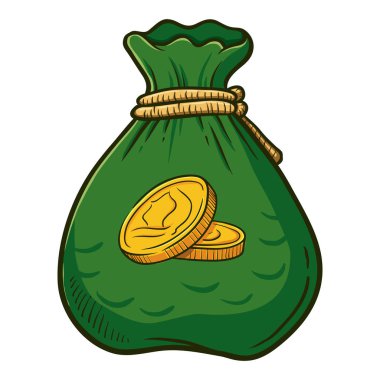 Çanta dolusu altın sikke, beyaz arka plan üzerinde izole