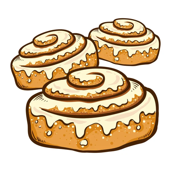 Vector Illustration Hand Drawing Cinnamon Roll Bun Frosting — Stock Vector