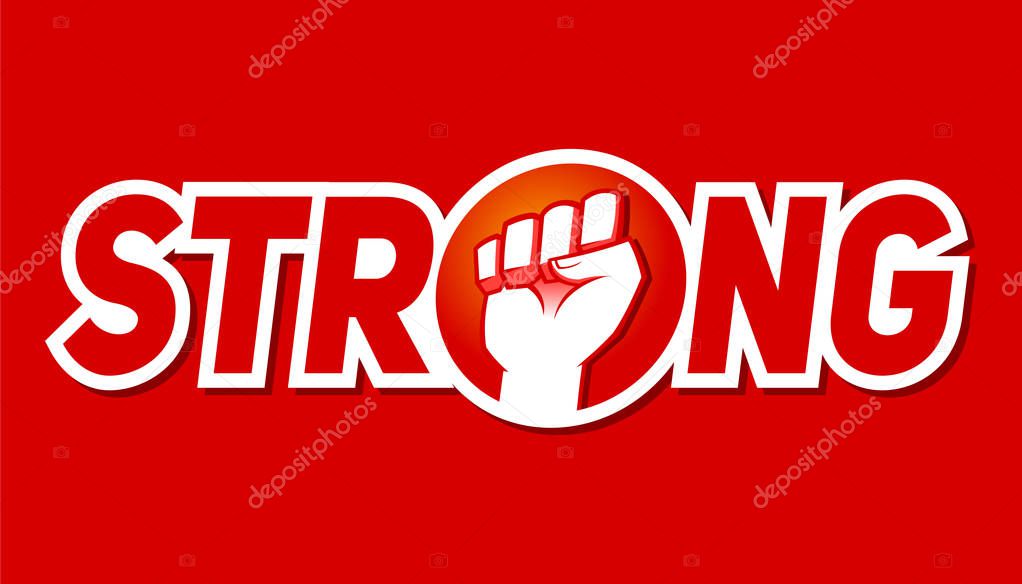 Vector illustration of strong word symbol with hand fisted