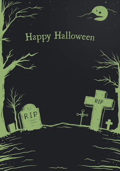 Ilustración Vectorial Fondo Halloween Cementerio Cementerio Con Lápida — Archivo Imágenes Vectoriales