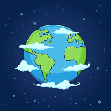 Vector illustration of planet earth with stars and clouds, world globe clipart