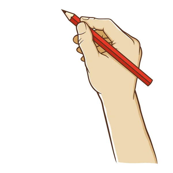 Векторна Ілюстрація Руки Тримає Олівець Вертикально Готовий Запису Ізольований Білому — стоковий вектор