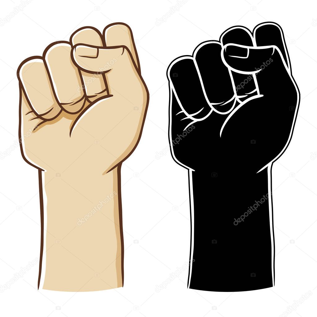Vector illustration of human fist clenched making number zero sign, isolated on white background